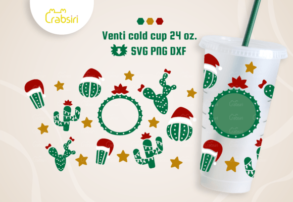 Cactus Christmas Venti Cold Cup SVG