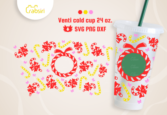 Candy Cane Venti Cold Cup 24oz SVG