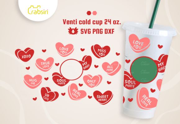 Candy Heart Venti Cold Cup 24oz SVG