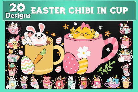 Chibi Easter in Cup Bundle SVG