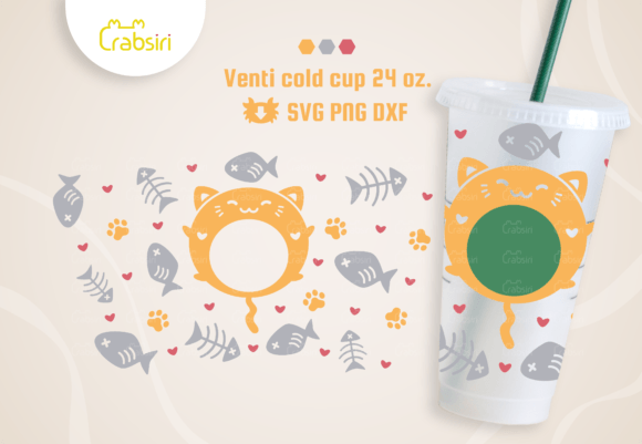 Cute Cat Venti Cold Cup 24oz SVG