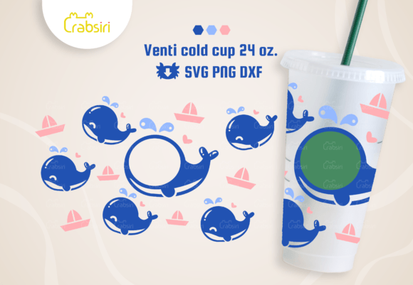 Cute Whale Venti Cold Cup 24oz SVG