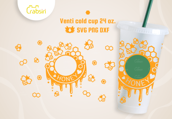 Honey and Bee Venti Cold Cup 24oz SVG