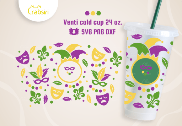 Mardi Gras Venti Cold Cup 24oz SVG
