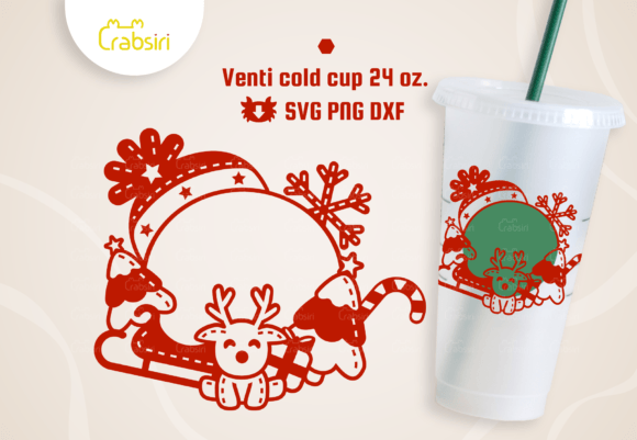 Reindeer Christmas Cold Cup 24oz SVG