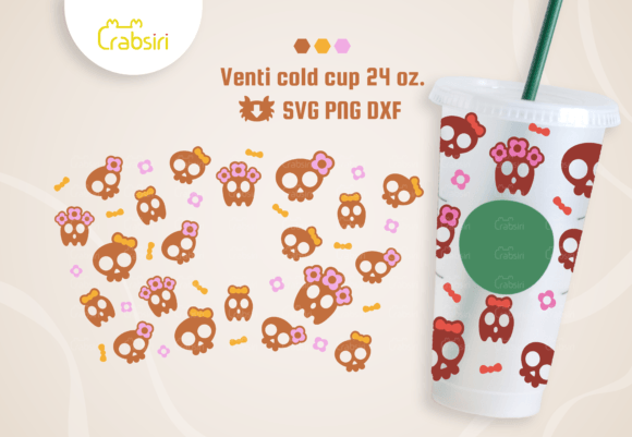 Skull Halloween Venti Cold Cup 24oz SVG